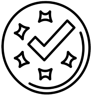 Checkmark and three stars icon.
